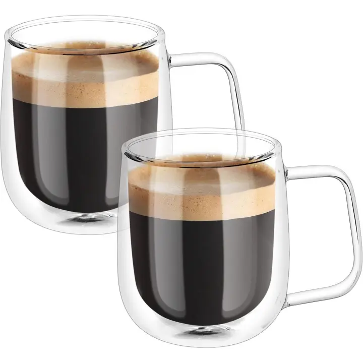 Tazas de vidrio de doble pared, paquete de 2 tazas de vidrio de borosilicato de 250 ml, para té, café, latte, capuchino, espresso, cerveza - 1