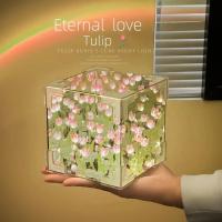 Lámpara Nocturna Creativa DIY Tulipán Cubo Marisco 3D Para Pareja O Amiga Material Vidrio Tamaño 8x8x8cm Regalo Único - details 4
