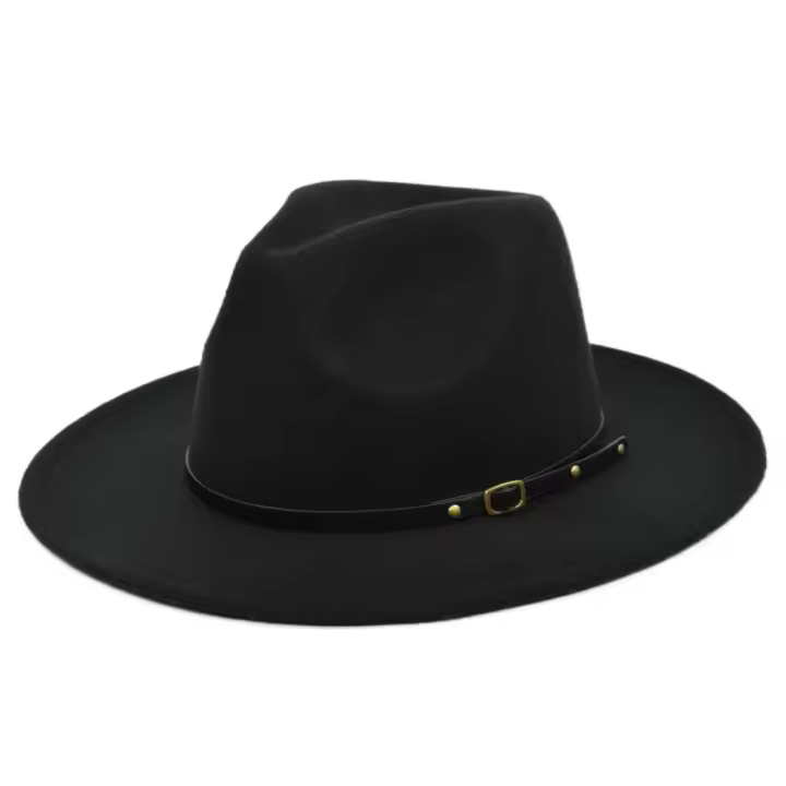 Sombrero De Vaquero Para Hombre Estilo Vintage Color Sólido Broche Ancho Moda Viaje Fiestas De Iglesia Sombrero De Paja Jazz - 1