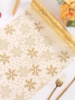 Corredor De Mesa Elegante Con Copos De Nieve En Oro (28 Cm X 4.5 M) Para La Temporada Navideña Y De Advenimiento Decoración Festiva Para Ocasiónes Especiales - details 0