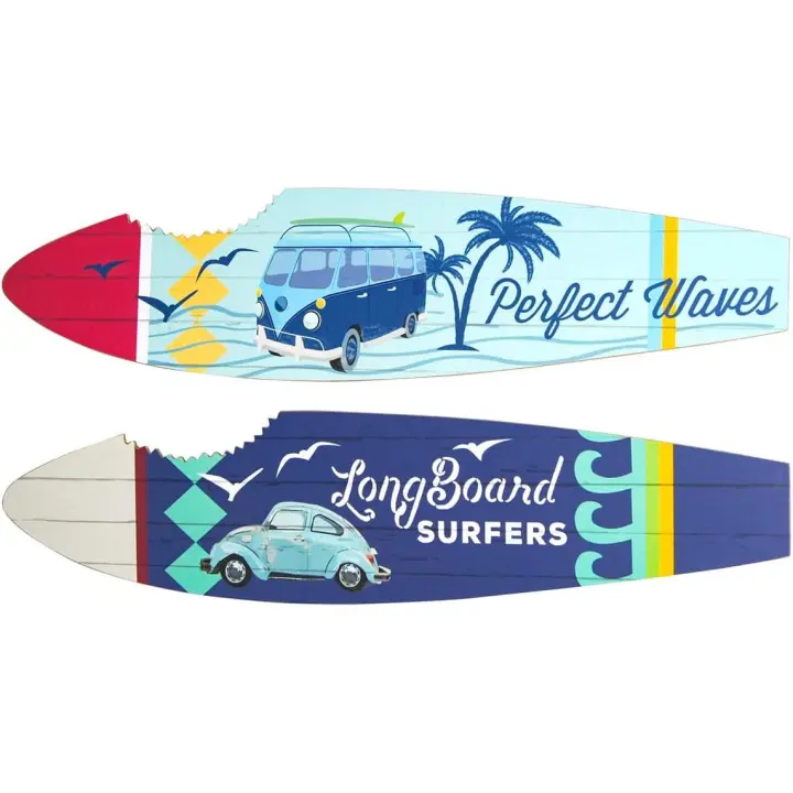 CAPRILO REGALOS & DECORACIÓN Set de 2 Adornos Pared Decorativos de Madera " Tablas Surf-Bocado Tiburón". Cuadros y apliques. Decoración Hogar. Regalos Originales. 60 x 0,90 x 15 cm - 1