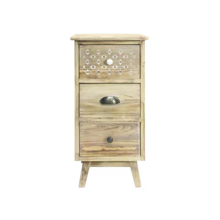 Rebecca Furniture Mesita de noche Estrecha Cajonera 3 Cajones de Madera para el dormitorio - 1