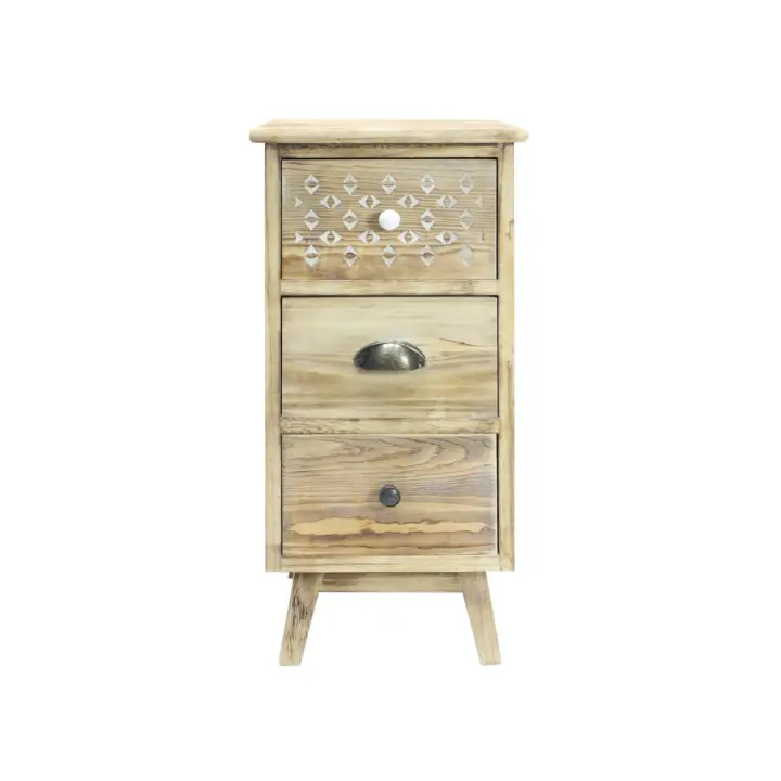 Rebecca Furniture Mesita de noche Estrecha Cajonera 3 Cajones de Madera para el dormitorio - 1