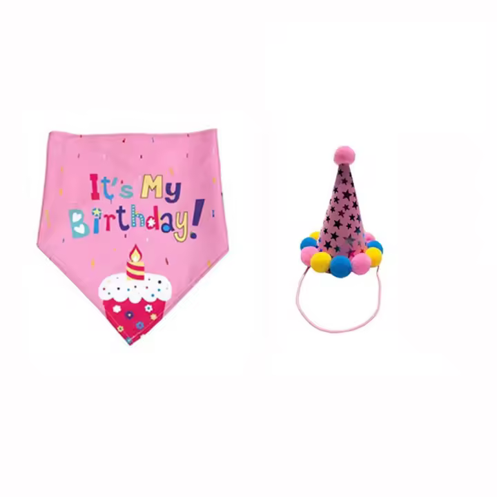  Conjunto De 2 Piezas De Accesorios Para Mascotas: Sombrero Y Pañuelo Triangular Con Diseño De Lentejuelas Para Gatos Y Perros Color Azul Rosa Tamaño Ajustable Para Celebraciones De Cumpleaños - 1