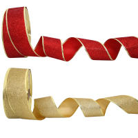 Cinta Decorativa De Glitsher En Rojo Plata Y Oro Con Alambre Para Navidad Y Artesanías Ancho 1 Pulgada Material Poliéster / Jute - details 2