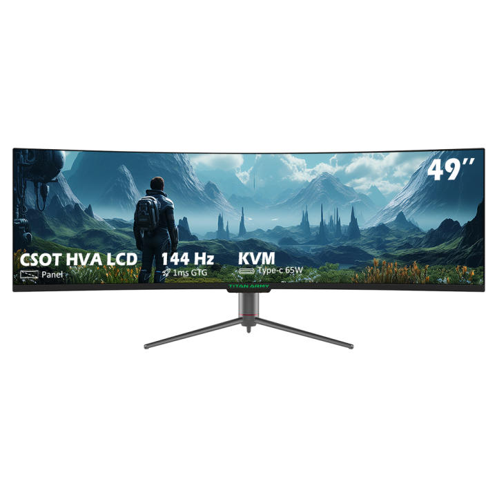 Titan Army Monitor Gaming Curvo 49" C49SHC, 144Hz, DFHD 3840 x 1080, UltraWide 1800R VA PC Monitor, 32:9, HDR400, G-Sync & FreeSync, 99% sRGB, Altavoz, Type-C 65W, HDMI, DP, RJ45, Windows Mac PC, FPS MOBA RPG RTS Gaming [Clase de eficiencia energética G]