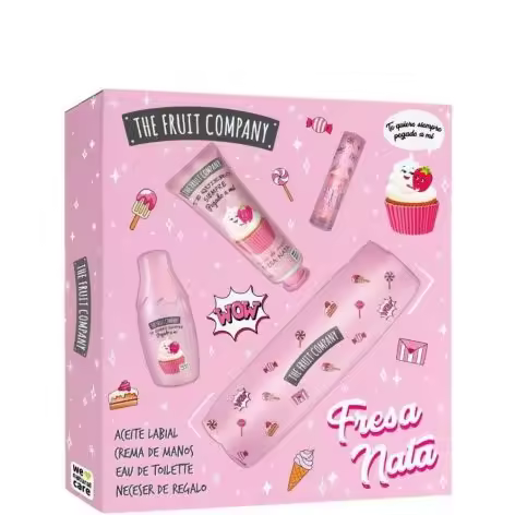 The Fruit Company Set Pack Regalo Fresa y Nata, Aceite Labial, Crema de Manos, Colonia Eau de Toilette, Neceser de Mano. - 1
