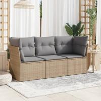 vidaXL Set de sofá de jardín 3 pzas y cojines ratán sintético en color Gris/Negro y crema/beige y gris | acolchados duraderos para sofás de jardín terraza exterior - details 2