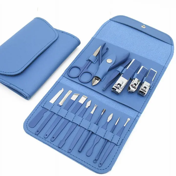 Set de manicura y pedicura profesional, 16 piezas de acero inoxidable, kit de cuidado de uñas con estuche de viaje de cuero de lujo para uñas gruesas, ideal para hombres y mujeres. - 1