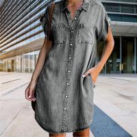 Vestido De Jean Desgastado Para Mujer Camisa De Densión Corta Con Mangas Botones Abajo Estilo Casual Túnica De Pierna Larga - details 0