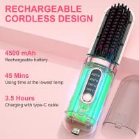 Cepillo de pelo recto sin cuerda para mujeres, peine de pelo recto eléctrico recargable, mini alisador de pelo calentado portátil para viajes, cepillo térmico de iones negativos, herramienta de peluquería - details 3