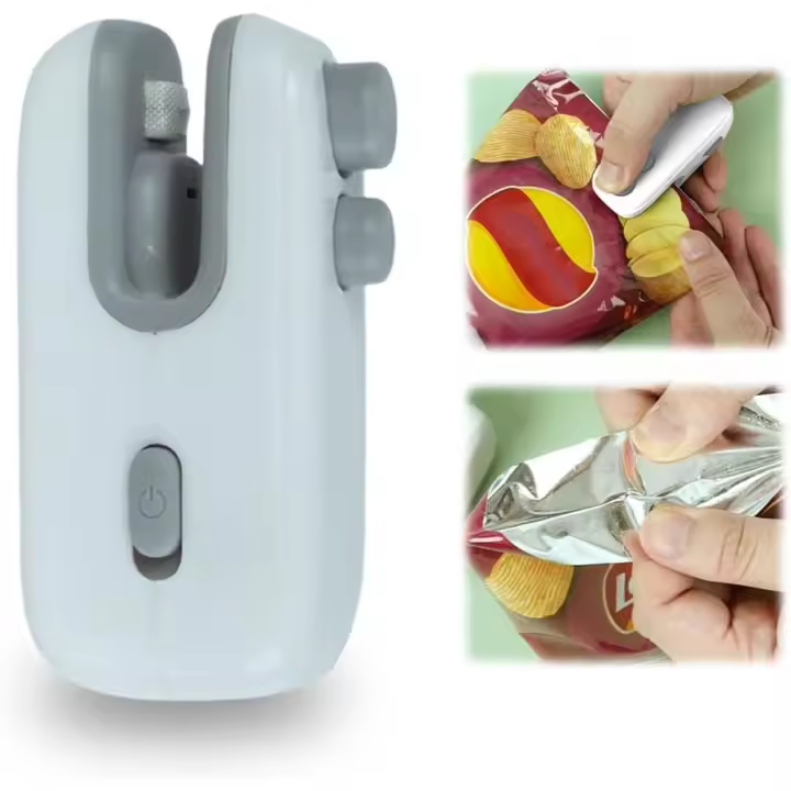 Mini selladora de bolsas, 2 en 1 mejorada, recargable por USB, herramienta de sellado térmico, selladora al vacío portátil, mini máquina de sellado térmico, selladora de refrigerios para el hogar (1 unidad - 1
