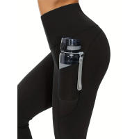 High Waist Yoga Pantalones Con Bolsillos Control De Abdomen Para Mujer Leggings De Yoga Y Correr Talla True Ankle-Length Polyester - details 1