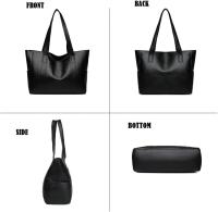 Bolsos de mano para mujer, bolsos sencillos de piel sintética con asa superior, bolsos de mano para el trabajo, la escuela, las compras, con cremallera y bolsillo interior (negro) - details 2