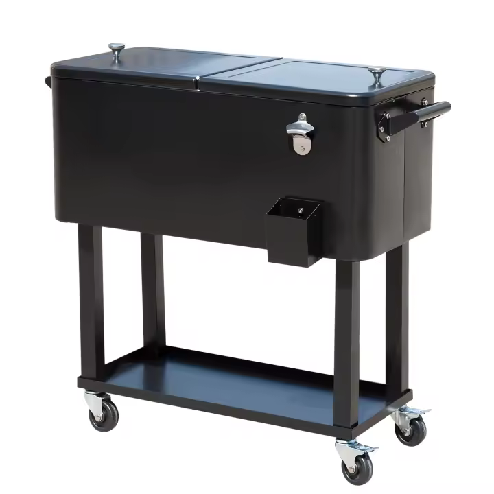Outsunny Carro de Bebidas Refrigerado 75,7 L Carro Nevera con Ruedas Abrebotellas y Estante Nevera para Exterior Patio Fiesta Terraza 90x39x83 cm Negro - 1