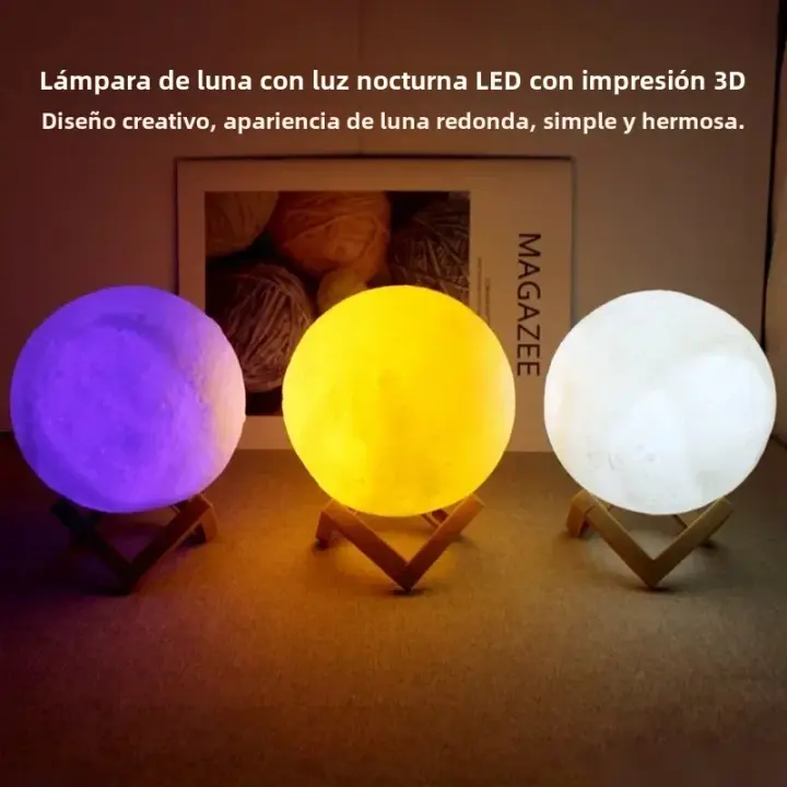 Lámpara De Noche Lunar LED 8cm Con Base Y Decoración Estelar Para Dormitorio Luz De Noche Para Niños Regalo Incluye Batería - 1