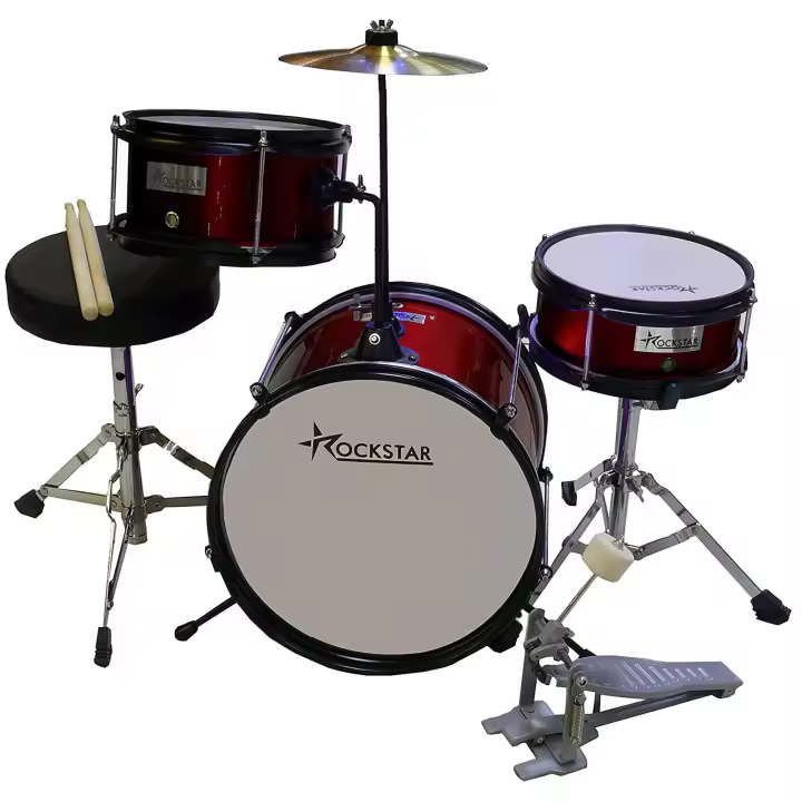 ROCKSTAR MUSIC Rockstar Music Batería Infantil de Madera con Asiento y Accesorios - 1