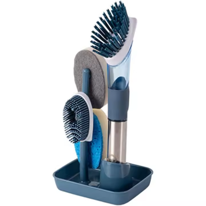 Verde Cepillo de Lavado de Cocina Mango Cepillo de Lavado 4 en 1 con Cepillo Extraíble Cepillo Dispensador de Esponja Cepillo Utensils (Color: Azul) - 1
