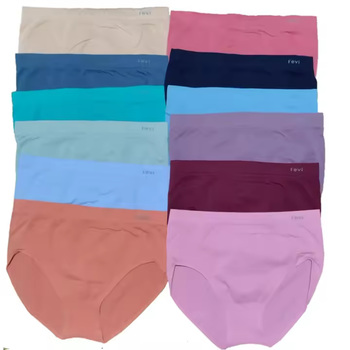 Fevitex - Pack de 6 y 12 Bragas de Mujer de Licra Sin Costura - Talla Mediana, Grande y Super Grande - 1