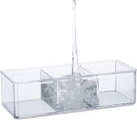 Caja de Almacenamiento cosmético Organizador Maquillaje Tapa Bambú, 3 Compartimientos, Plástico, Almacenamiento Goma Cabello, Transparente y Natural, 7,5x23x9,5 cm aprox - details 2