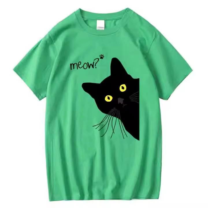 Camiseta De Gato Negro Divertida Para Hombre Verano Callejero Alto Calidad Algodón Suelto Camiseta De Manga Corta Estilo Casual - 1