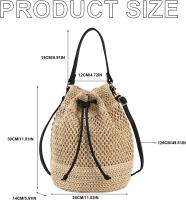 Bolsa de paja para Mujer, Bolsa de Playa Tejida de Verano con Cordón de Cordón, Bolso de Mano para Vacaciones - details 4