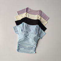 Nueva Prenda De Verano Para Yoga Mujer: Camiseta Deportiva De Malla Con Falsas Piolas Y Cintura Fija Manga Corta Para Correr Y Fitness - details 0