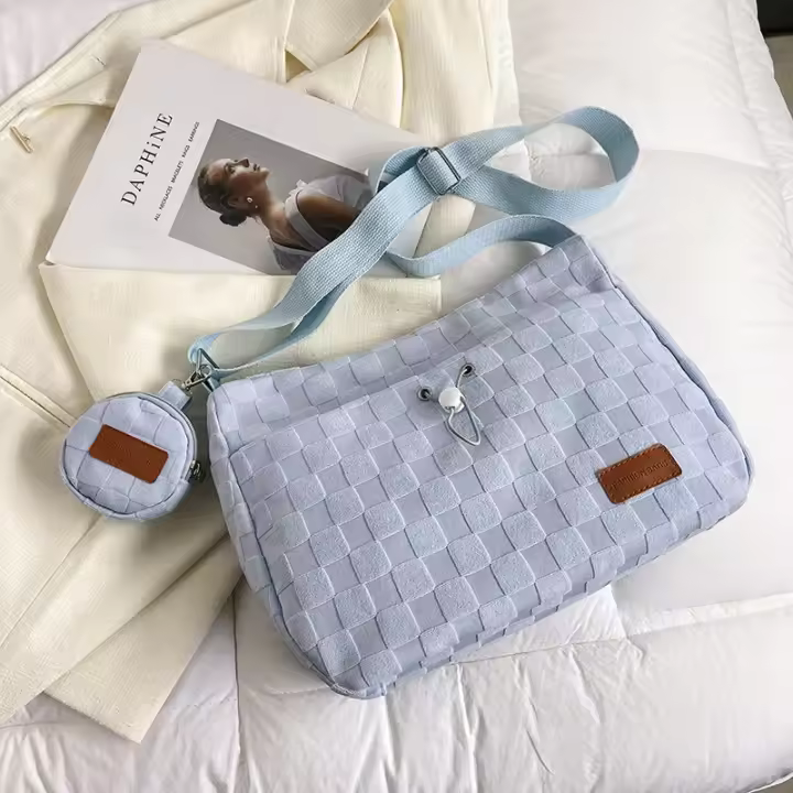 Nueva Bolso De Hombro Para Mujer Estilo Harajuku Diseñador Moda Tamaño Grande Capacidad Grande Estampado Solido Y Cuadros Bolso Transversal Para Estudiantes - 1