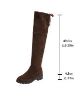 Botas De Invierno Para Mujer Marrón Hasta La Rodilla Cómodas Con Cordones Tacones Altos Y Suela Plana Botas De Gamuza Forradas Con Cierre De Lazo Fashion Y Cálidas - details 7