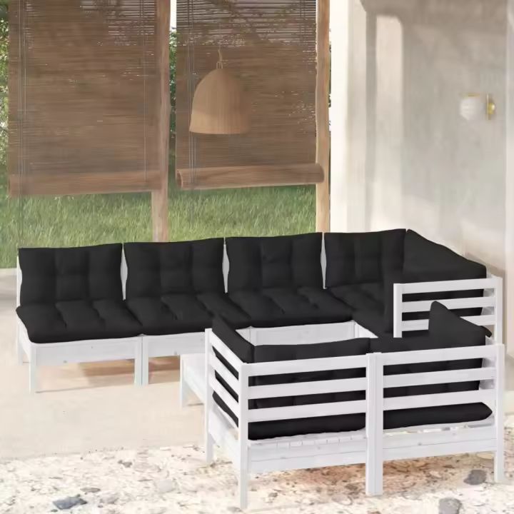 vidaXL Muebles de jardín 8 pzas con cojines blanco madera maciza pino - 1
