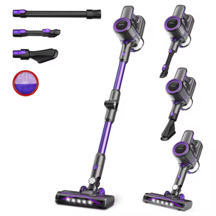 POWEART N700 Aspirador de escoba sin cable potente 33000Pa aspirador inalámbrico, cepillo de luz LED, pantalla táctil LCD, 1,3 L 8 en 1 con 2, para hogar, suelos, alfombras, pelo de mascotas, sofá, coches - 1