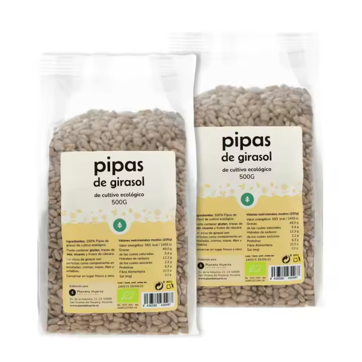 PLANETA HUERTO | Pack 2x Pipas Peladas de Girasol ECO 500g Semillas Ricas en Vitamina E, Minerales y Ácidos Grasos Saludables - 1