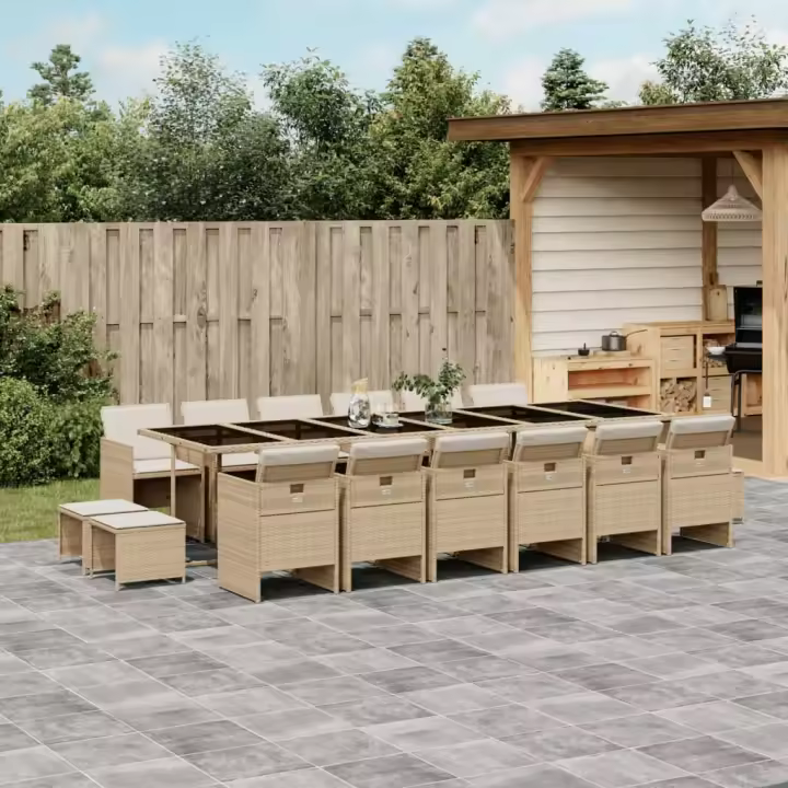 vidaXL Set comedor de jardín 17 pzas con cojines ratán sintético beige - 1
