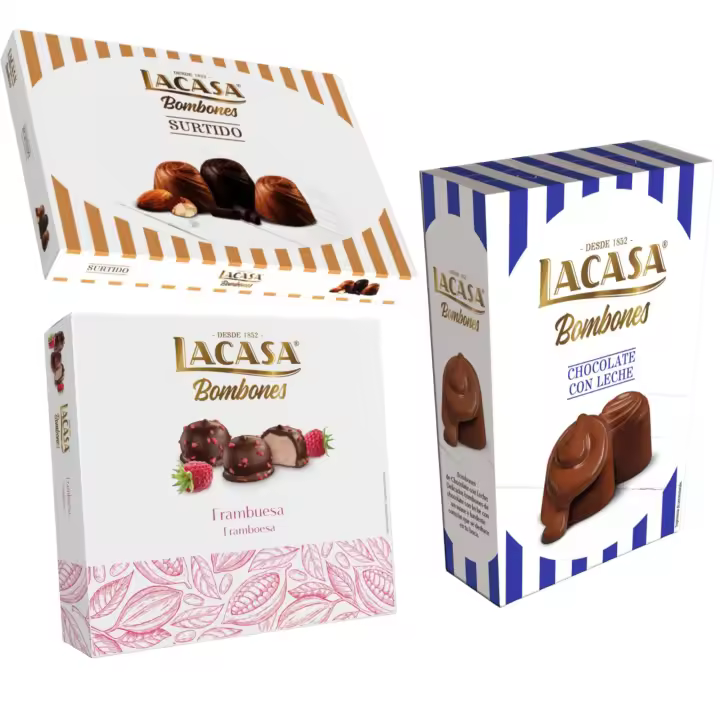 Pack Lacasa bombones chocolate con leche 72 G & bombones surtido 95 G & bombones frambuesa 200 g - 1