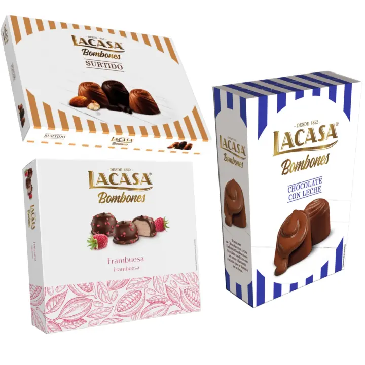 Pack Lacasa bombones chocolate con leche 72 G & bombones surtido 95 G & bombones frambuesa 200 g - 1