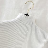 Suéter De Mujer Con Volantes Y Cuello Bajo Largo Manga Larga Tejido Básico Solido Rayado Para Otoño Invierno Top Casual - details 8
