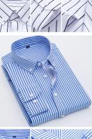 Camisa De Punto Para Hombre Azul Claro Con Rayas Cuello En V Manga Larga Ajustada Estilo Coreano No Hierro Casual Negocios - details 10