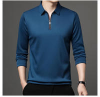 Camisa Polo De Manga Larga Color Sólido Para Hombre Con Cierre De Cremallera Cuello Polo De Algodón Moda Casual - details 5