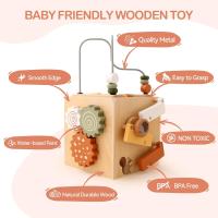 Cubo de actividades de madera para bebés de 1 año en adelante, juguete educativo Montessori 6 en 1 para niños de 12 meses en adelante, laberinto de cuentas con clasificador de formas, ábaco, xilófono, regalo de Navidad para el primer cumpleaños - details 3