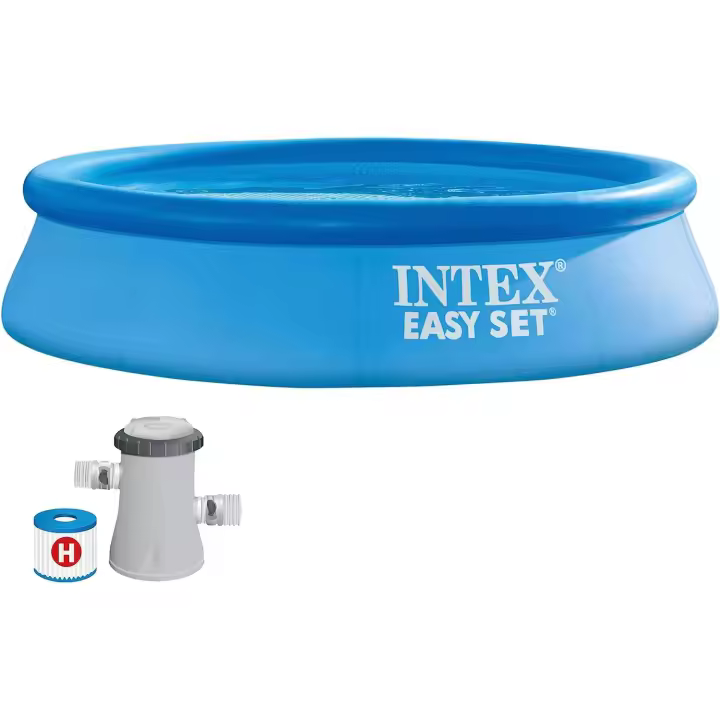 Intex 28108NP - Piscina hinchable, 1.942 litros, Redonda  244x61cm, Con depuradora cartucho, 1.250 litros/hora, filtro cartucho tipo H - 1