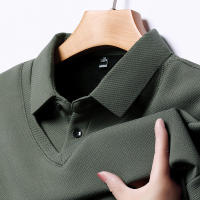 Camisa Polo Casual Para Hombres De Color Sólido Con Bloqueado Cómodo Para Todas Las Estaciones Versátil Top Antigüedad Doble - details 5