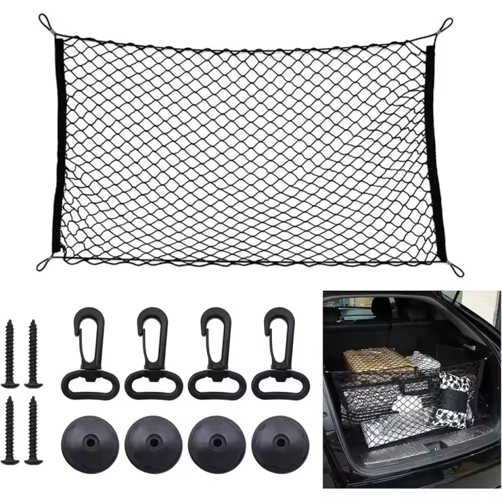 Organizador para coche - 110 x 60 cm - Organizador de maletero - Organizador de carga - Plegable - Universal - Red para equipaje - Red para maletero - Negro - 1