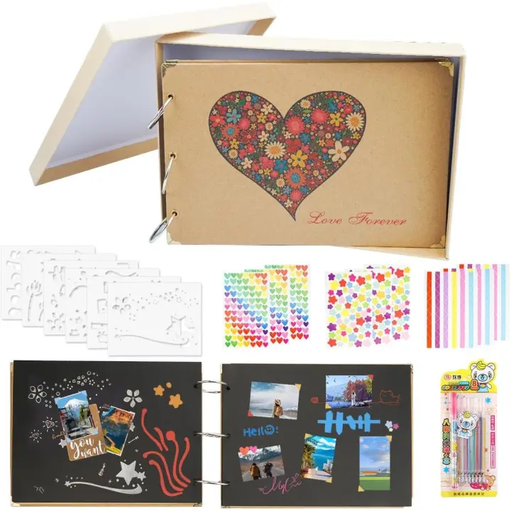 Scrapbook  Fotos para Pegar y Escribir de 60 Páginas con Caja de Regalo, Bolígrafo, Adhesivos para Esquinas de Fotos, Plantilla De Diseño,  de Fotos Personalizados pour Familia, Boda - 1
