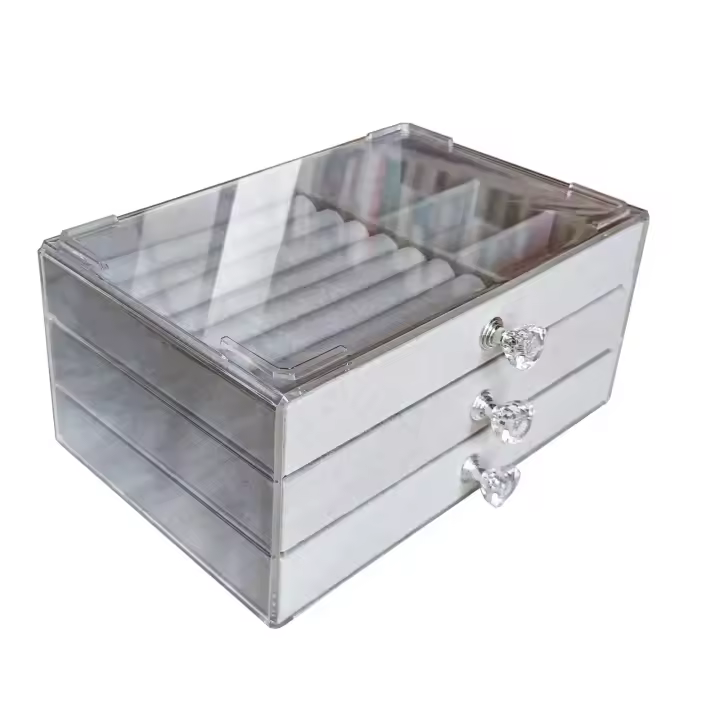 Organizador De Joyas De Acrílico Velvet Plegable Con 3 Cajones Para Almacenamiento De Collares Pulseras Y Pendientes Para Mujeres - 1
