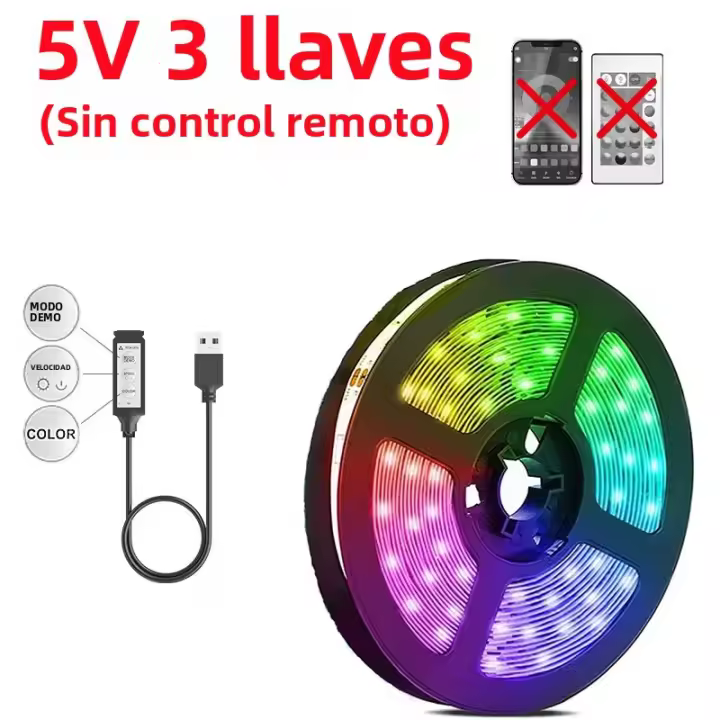 Tira De Luces LED RGB 5050 DC5V USB Con 24 Teclas Bluetooth Y Control Remoto Cambio De Color Para Decoración De Navidad Y Dormitorio - 1