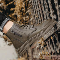 Botas De Cuero Casual Para Hombre Invierno Botas De Trabajo Antideslizantes Alta Top Ankle Biker Zapatos Negros De Diseñador Botines De Tacón Plano Redondos - details 19