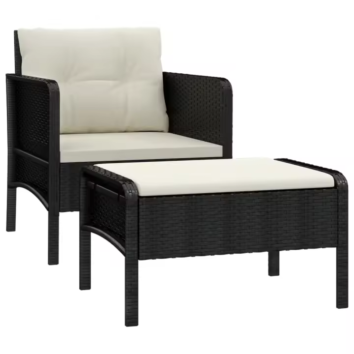 vidaXL Set de muebles de jardín 2 pzas y cojines ratán sintético negro - 1