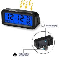 Reloj digital solar del coche Fecha semana Temperatura Humedad Pantalla LCD para tablero de instrumentos Reloj del coche Automóviles Termómetro interno Higrómetro Stick-On - details 2
