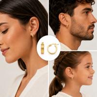 AMIA Aros de Oro 18K con Greca, Cierre Italiano y Diseño Unisex para Mujer, Hombre y Niña. - details 2