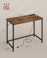 Escritorio con luz led y tomas de corriente integradas, para juegos y oficina, ideal para estudio y dormitorio, diseño compacto ahorra espacio, marrón rústico o negro ébano, 50x100x76 cm - details 6